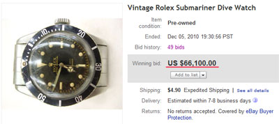 Часы Rolex, проданные на ebay за 66 тысяч долларов